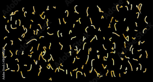 Glimmering Golden Cascade Luxury Metallic Floating Confetti Overlaid on Deep Midnight Black Background – Elegant Festive Sparkle Graphic for Premium Celebrations, New Year Galas, and Award Nights.