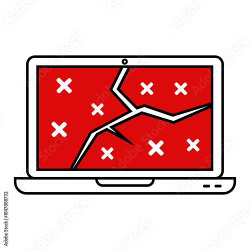 Broken Screen  The depiction of a cracked screen hints at the fragility of technology and the frustration of malfunction. The red screen with the crack also conveys a sense of emergency. 