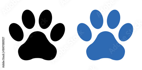 Paw Prints  Two stylized paw prints, one a stark black and the other a vibrant blue, stand side by side, capturing the playful and endearing nature of pets.  