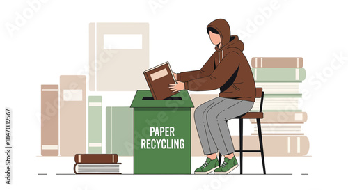 Person diligently recycling old books to promote environmental sustainability and literacy