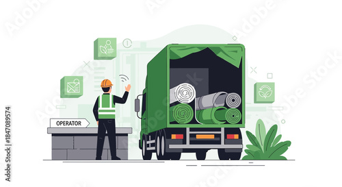 Operator Overseeing Environmentally Conscious Material Transport With a Green Truck