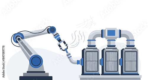 Robotic arm connecting to industrial air filtration system, technological innovation and