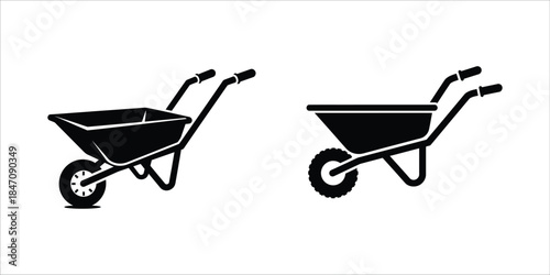 Detailed side view icon of a wheelbarrow for yard work and construction