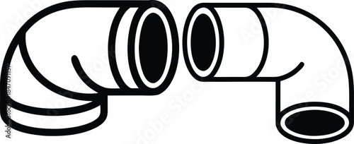 Two pipe elbows facing each other with bold black outlines on transparent background plumbing connection