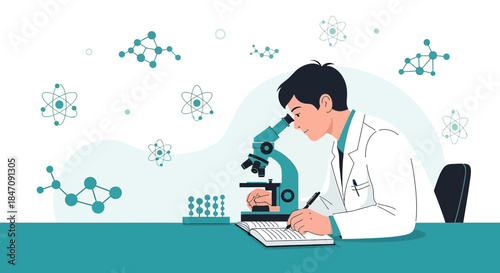 Scientist Investigating Microscopic Worlds: A Detailed Scientific Exploration Depiction