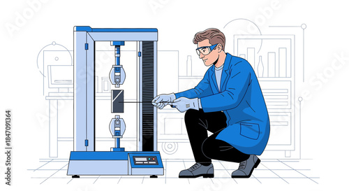 Scientist performing tensile strength experiment, precise control for quality and research with