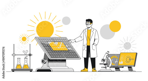 Scientist researching solar energy efficiency in laboratory for future sustainability