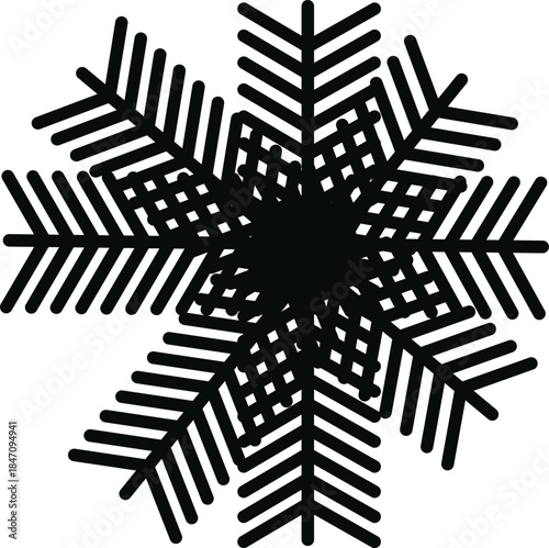 A visually striking black and white intricate snowflake illustration capturing winter's delicate beauty Vector