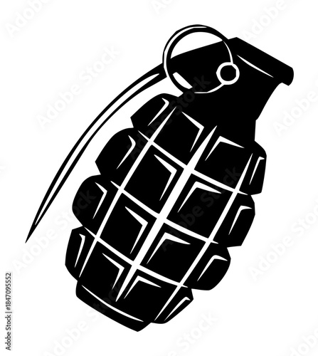 Striking monochrome illustration of a hand grenade, serving as a powerful symbol of danger, conflict, and the potential for explosive situations with a bold, impactful design