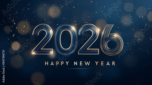 happy new year 2026 dark blue and gold digital graphic background