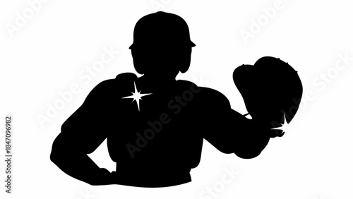 Protective Baseball Catcher Silhouette with a Radiant Magical Shield Aura
