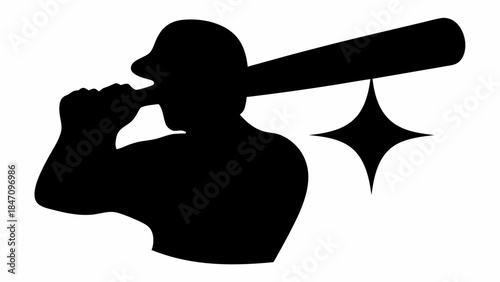 Dynamic Baseball Batter Silhouette Batting Under a Fiery Starburst Effect