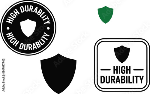 high durability shield badge icon representing protection strength reliability warranty and long lasting product quality concept