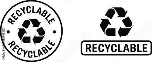 recyclable eco friendly label icon representing recycling sustainability environment protection and green product packaging concept