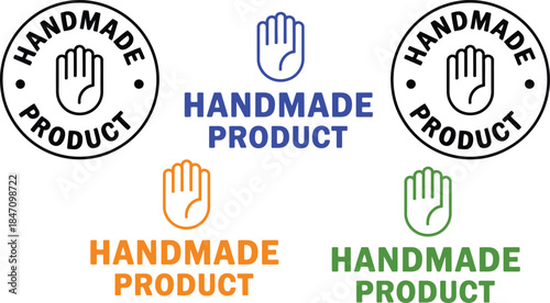 handmade product badge icon set representing crafted artisanal handmade quality and small business branding concept in clean vector style