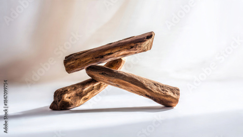 Agarwood incense chips on white background