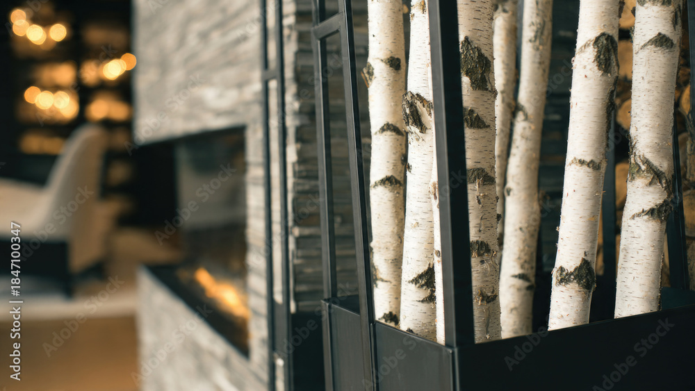 Obraz premium Birch logs in modern home