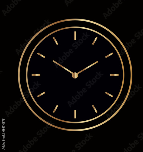 Elegant Black and Gold Luxury Analog Watch Face Vector Illustration