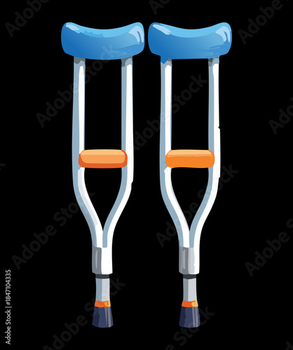 Pair of medical crutches for physical therapy and injury recovery support in orthopedic healthcare services illustration