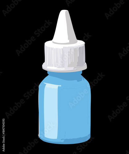 Medical blue plastic dropper bottle for eye drops or nasal spray healthcare pharmacy treatment illustration
