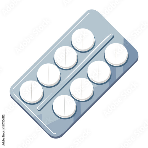 White pharmaceutical tablet blister strip for medical drug treatment and healthcare pharmacy medication delivery services concept