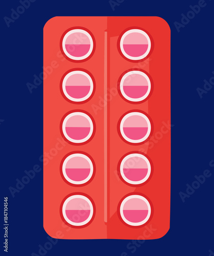 Medical blister pack with pink round pills and capsules for healthcare treatment and pharmaceutical medicine pharmacy industry