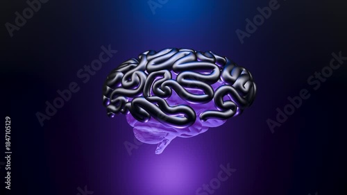 Animated artificial intelligence brain, glowing neural network with digital connections. Futuristic AI concept, machine learning, deep learning, data processing, innovation, technology background. Hig