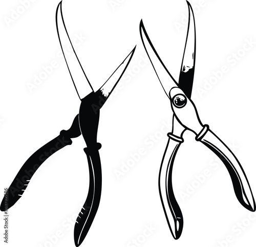 Illustration of two different styles of pruning shears for garden work