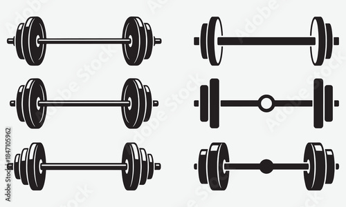 Barbell Icon Set. Vector Silhouette of Gym and Weightlifting Equipment