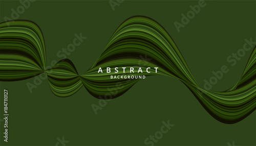 Mesmerizing abstract digital wave composed of undulating green and dark striped lines flowing across a solid deep olive background suggesting nature or technology concepts