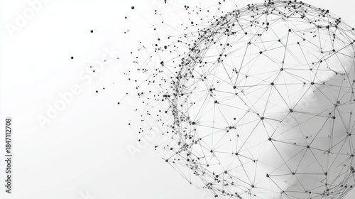 Polygonal global mesh design. Abstract network of dots and lines creating 3D sphere on white background. Vector EPS10.