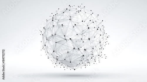 Polygonal global mesh design. Abstract network of dots and lines creating 3D sphere on white background. Vector EPS10.