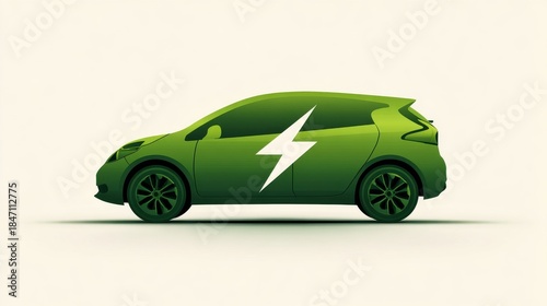 Silhouette of electric car with bolt icon, symbol of eco-friendly vehicle concept.