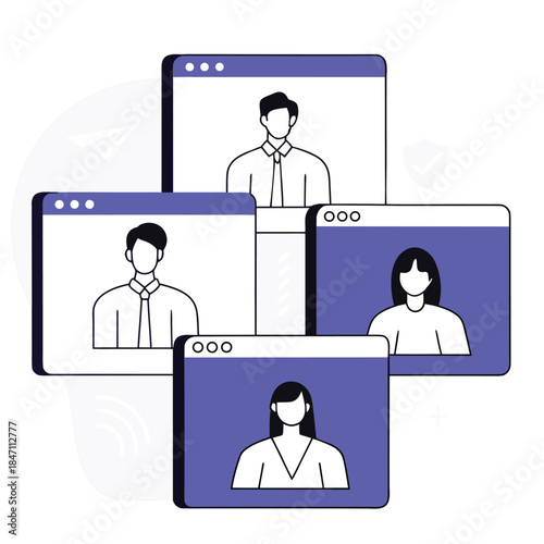 Online Team Video Meeting Illustration for Remote Work Collaboration