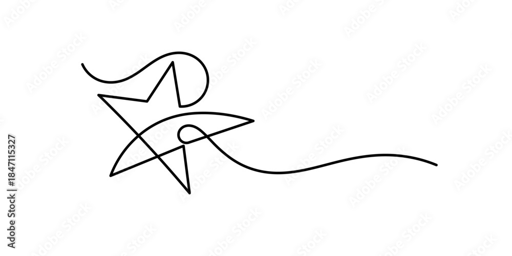 Obraz premium hand draw doodle stars illustration in continuous line art. Star Shapes Continuous Line Icon, One line Drawing.