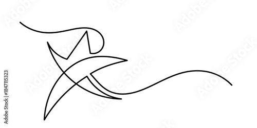 hand draw doodle stars illustration in continuous line art. Star Shapes Continuous Line Icon, One line Drawing.