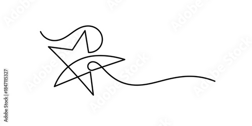 hand draw doodle stars illustration in continuous line art. Star Shapes Continuous Line Icon, One line Drawing.
