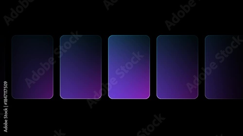 A series of small vertical glass cards are arranged in a horizontal row showing a repeating pattern of soft blue and purple gradients for a menu