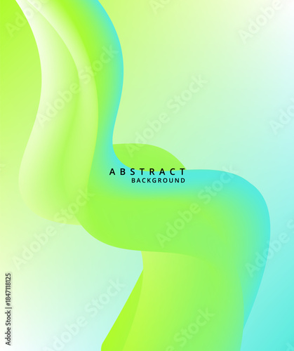 Striking abstract background design featuring a vibrant three dimensional fluid wave shape in bright neon green and cool cyan gradients ideal for modern promotional materials.