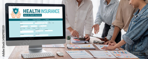 Obraz na plátně Health insurance web site brisk registration system for easy form filling