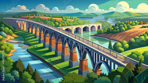 Very beautiful drone view of a historic railroad bridge spanning the Potomac River near Shepherdstown, West Virginia, highlighting timeless engineering, calm flowing water, and scenic surroundings fro