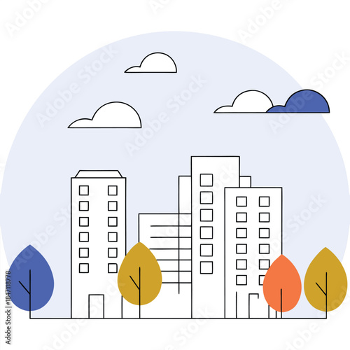  Minimal Flat Cityscape Illustration with Modern Urban Buildings