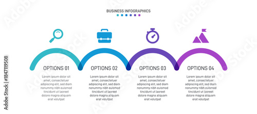 Progress bar featuring 4 arrow-shaped elements, symbolizing the four stages of business strategy and progression. Clean timeline infographic design template. Vector for mobile presentation.