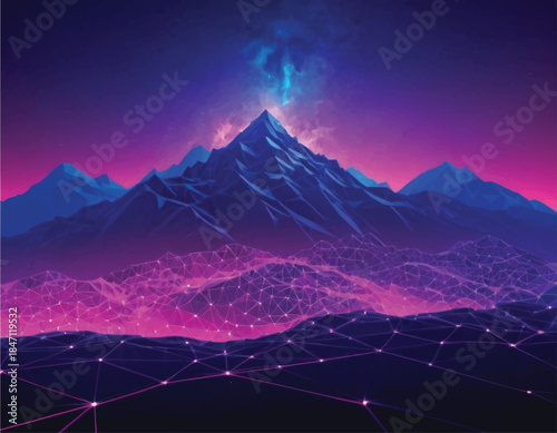 Majestic Mountain Peak Illuminated by Cosmic Energy.