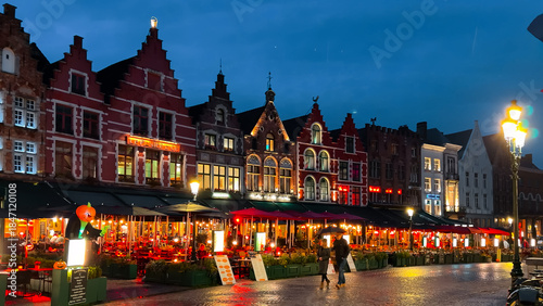 Medieval architecture on the autumn streets of historic center of Bruges, Belgium, October 20, 2025.