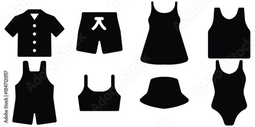 Swimwear clothing silhouette set, Summer outfit icon pack, Beach apparel collection