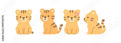 Cute cartoon tiger kittens in pastel colors with simple design