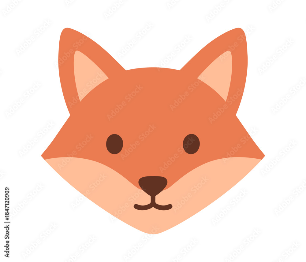 Fototapeta premium Flat fox head icon in simple cartoon style on white background