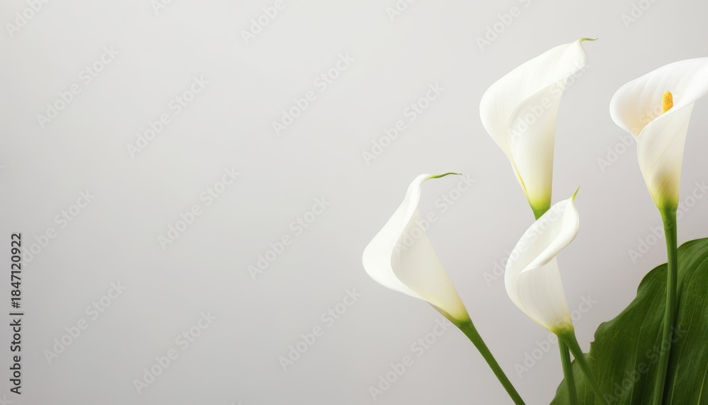 Obraz premium Beautiful calla lily flowers on white background. Space for text