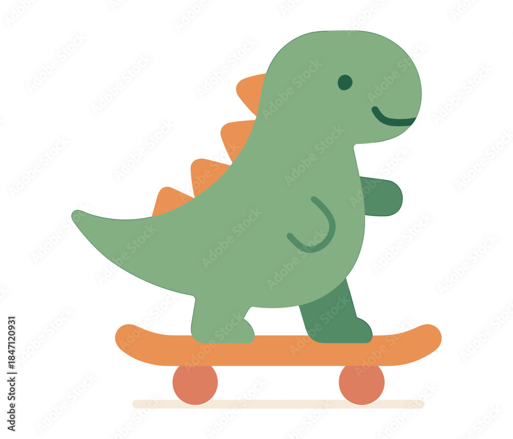 Fototapeta premium Cute dinosaur riding skateboard with playful expression